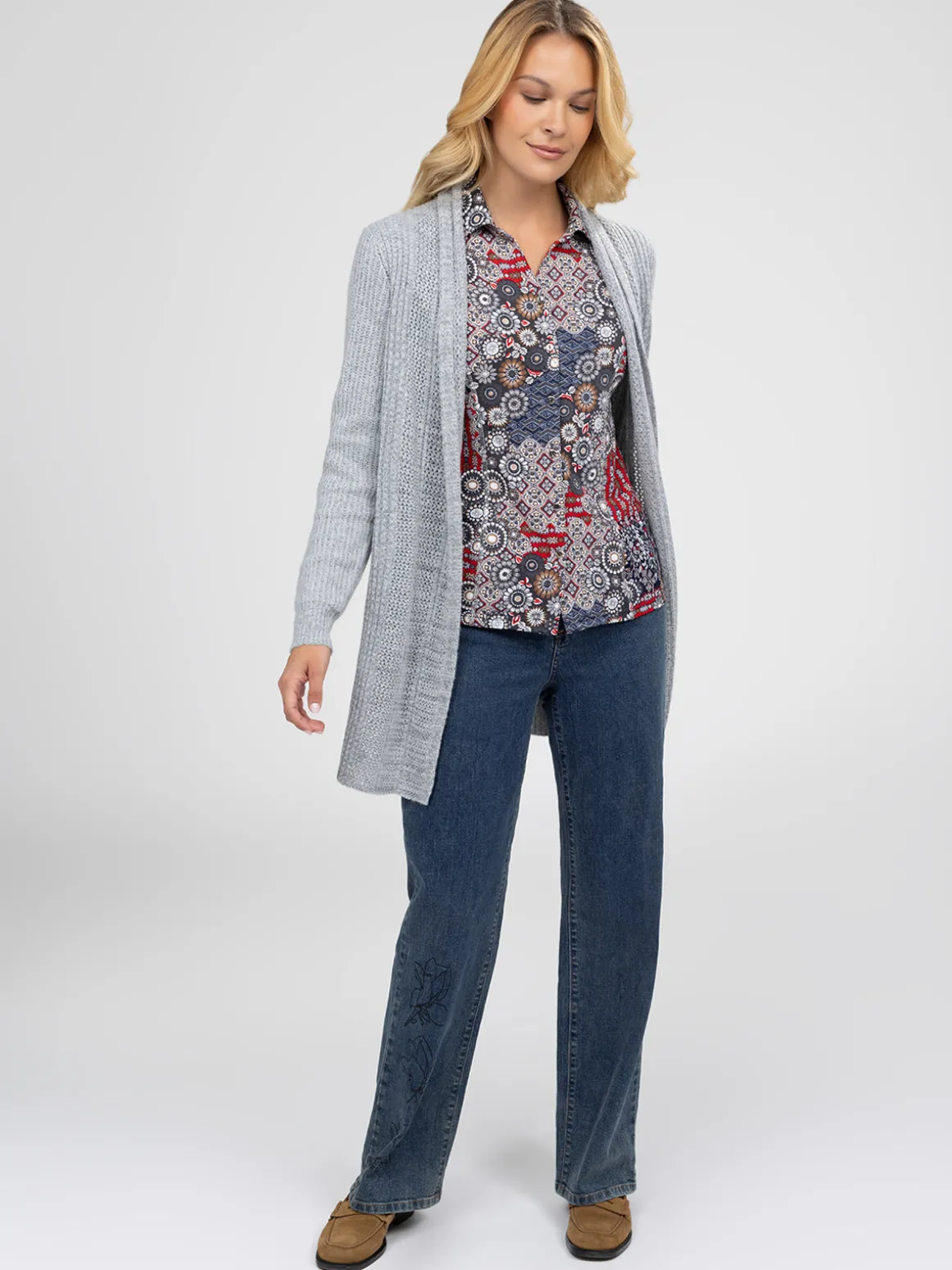 Cardigan en tricot ouvert à manches longues
